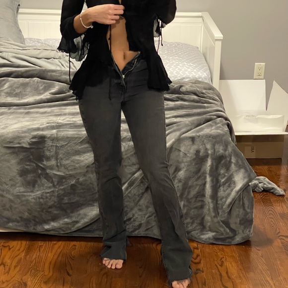 SOLD Zara long slit jeans - Picture 1 of 4